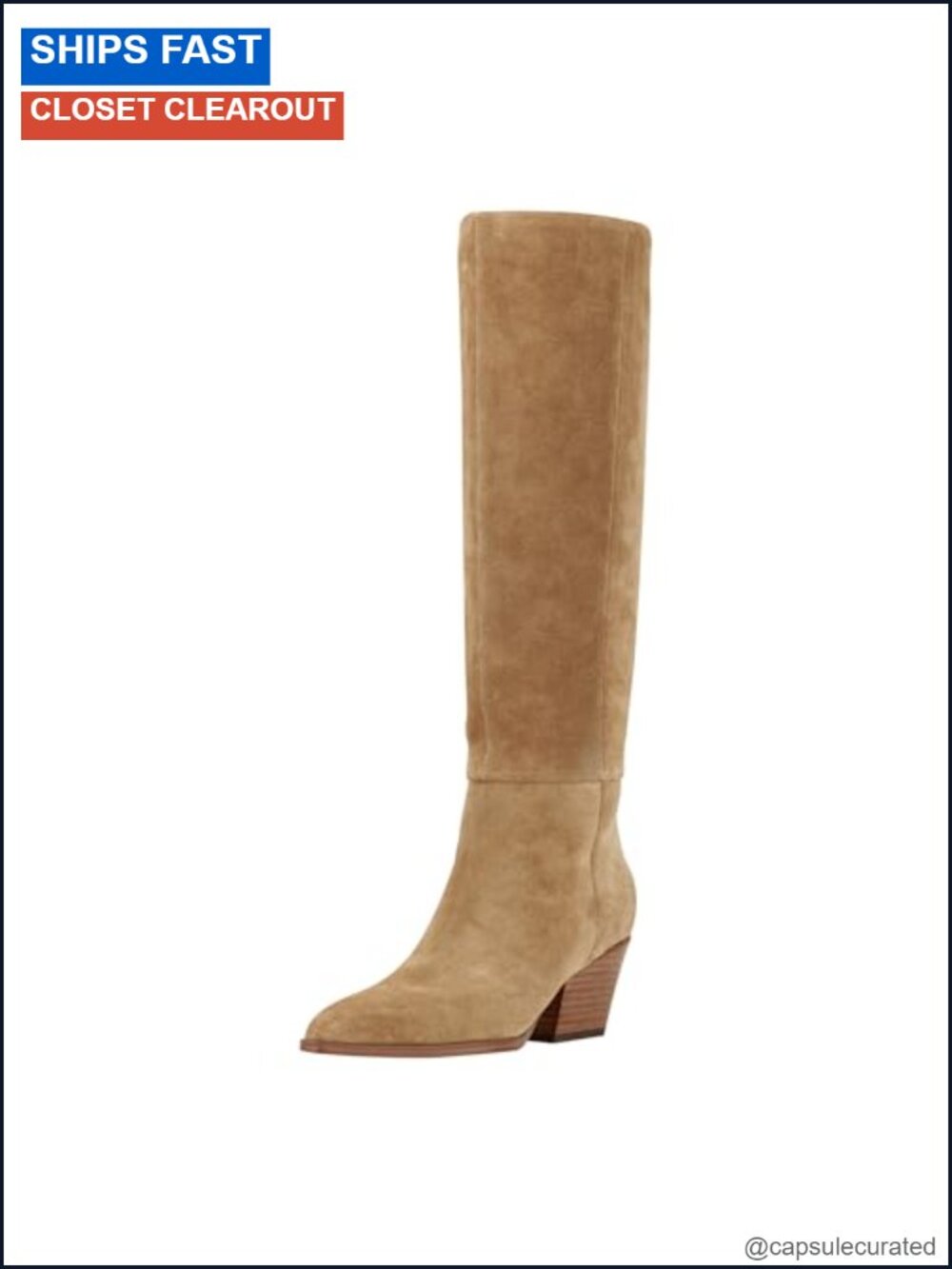 Suede Snip Toe Knee-High Boots Block Heel Fall